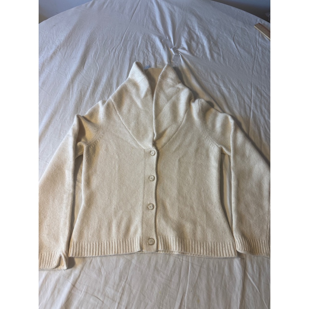 Ann Taylor Lambswool Shawl Collar Cardigan Womens L Cream  Knit Sweater